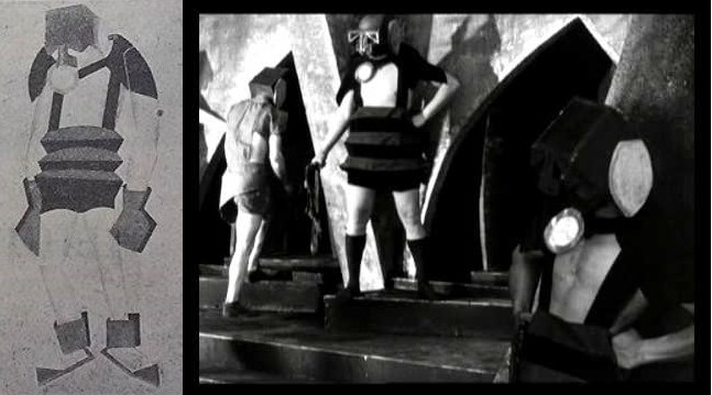 Эскиз костюма смотрителя над рабами и кадр из фильма Аэлита
